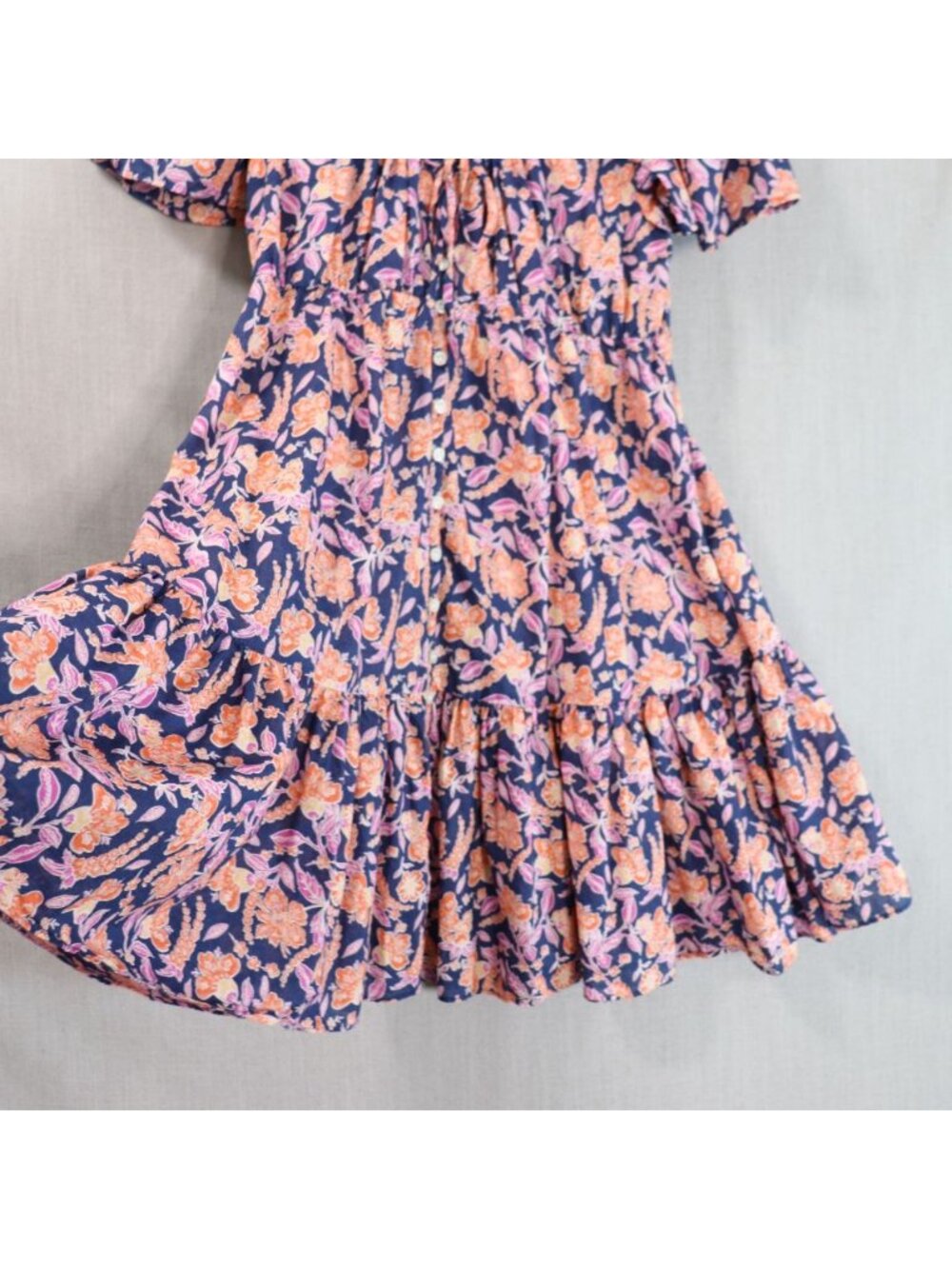 J.Crew Painted Block Print Cotton Voile Beach Dress S Navy Orange Button Front - Picture 11 of 16